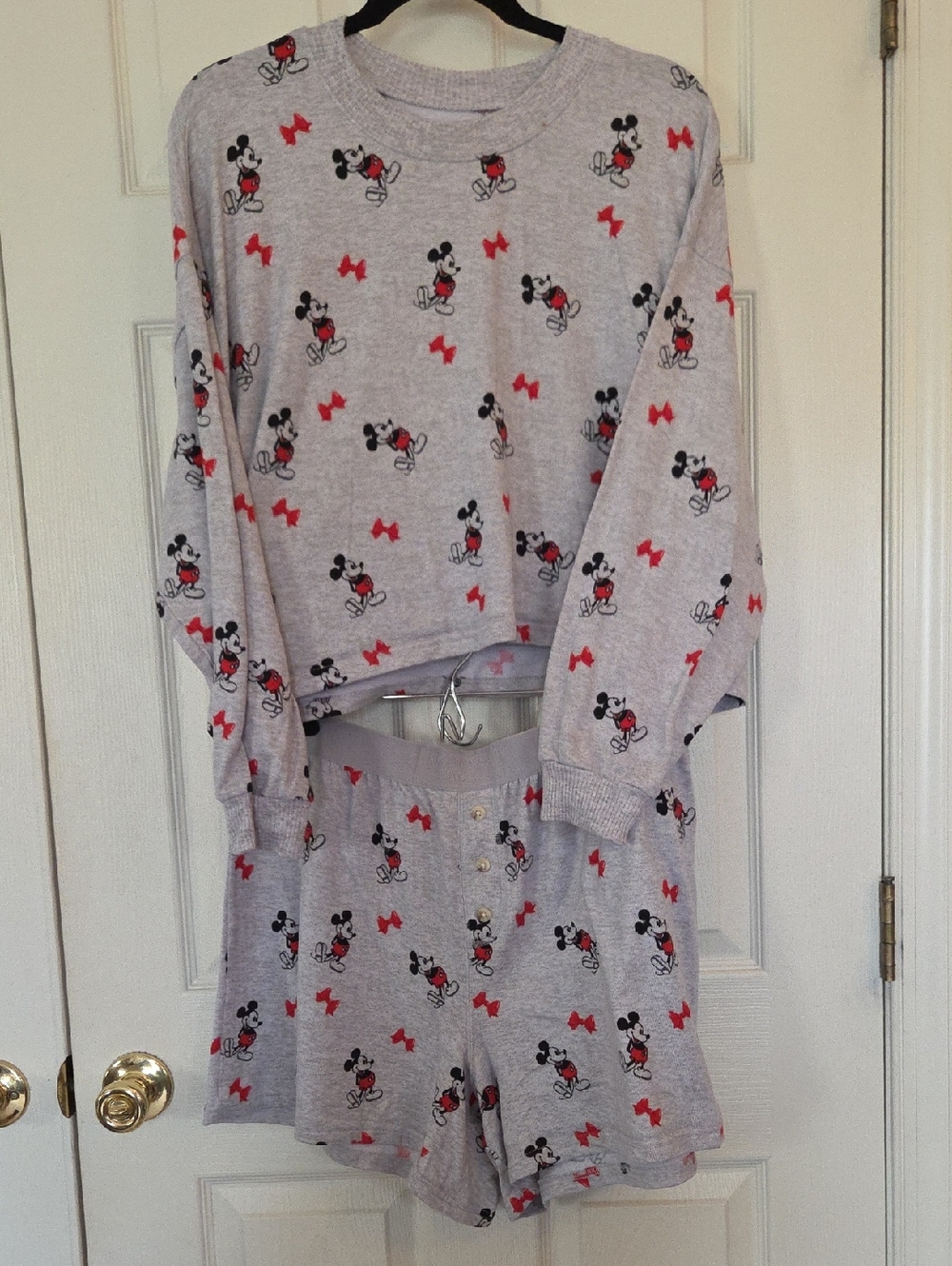 American Eagle Outfitters Light Gray Mickey Mouse Pajama Set with Red Accents